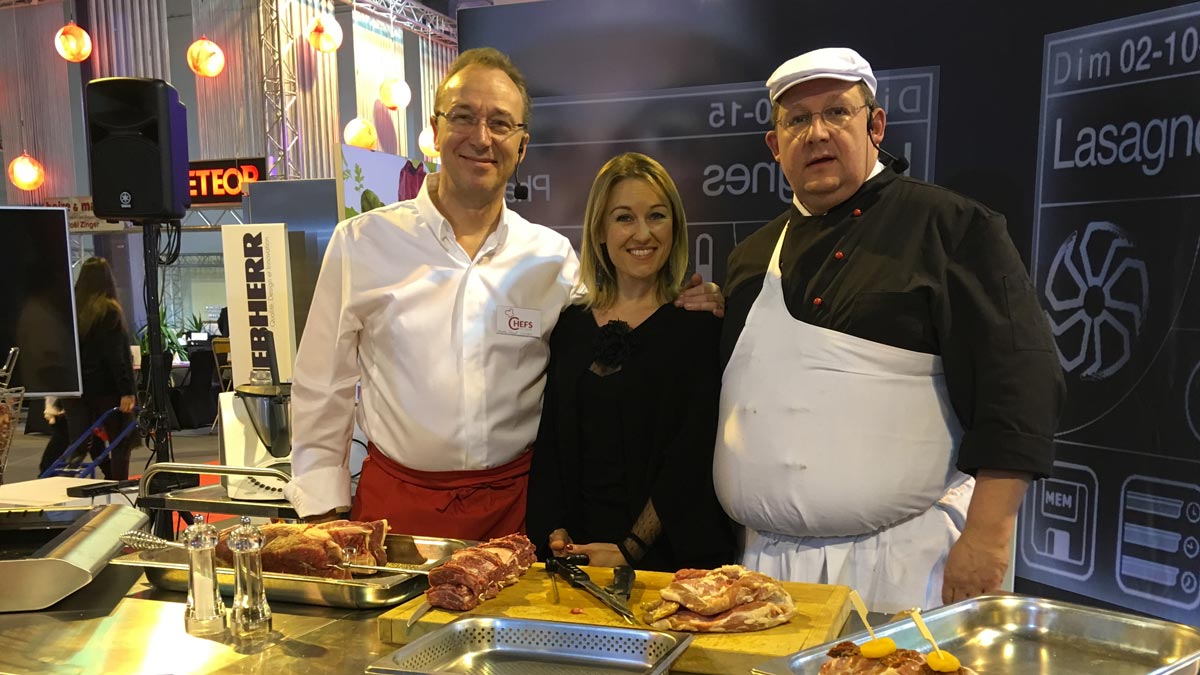 Pierre-Paul Zeiher, Sandrine Kauffer, Jean-Marc Keller pendant le cook show Egast 2016
